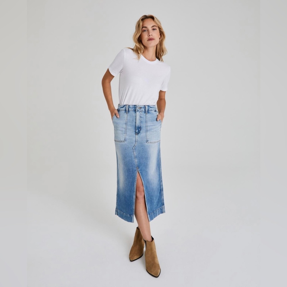 AG Adriano Goldschmied Light Blue Midi Skirt